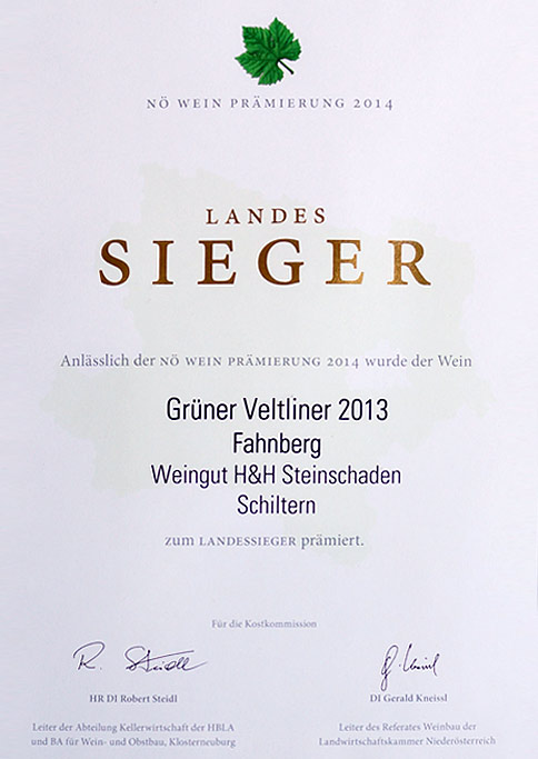 Niederösterreichischer Landessieger 2014 (Weingut Manfred Steinschaden, Schiltern)